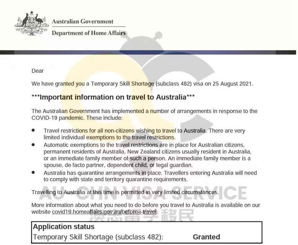 澳洲工作雇主担保案例482签证