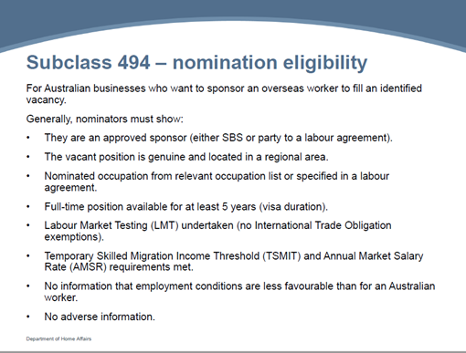 来澳洲工作签证移民 - 494签证提名要求