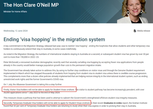 澳洲境内递交500学生签证